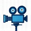 Icône représentant une caméra de cinéma et un stylo d'écriture symbolisant la création de contenu multimédia et éditorial.